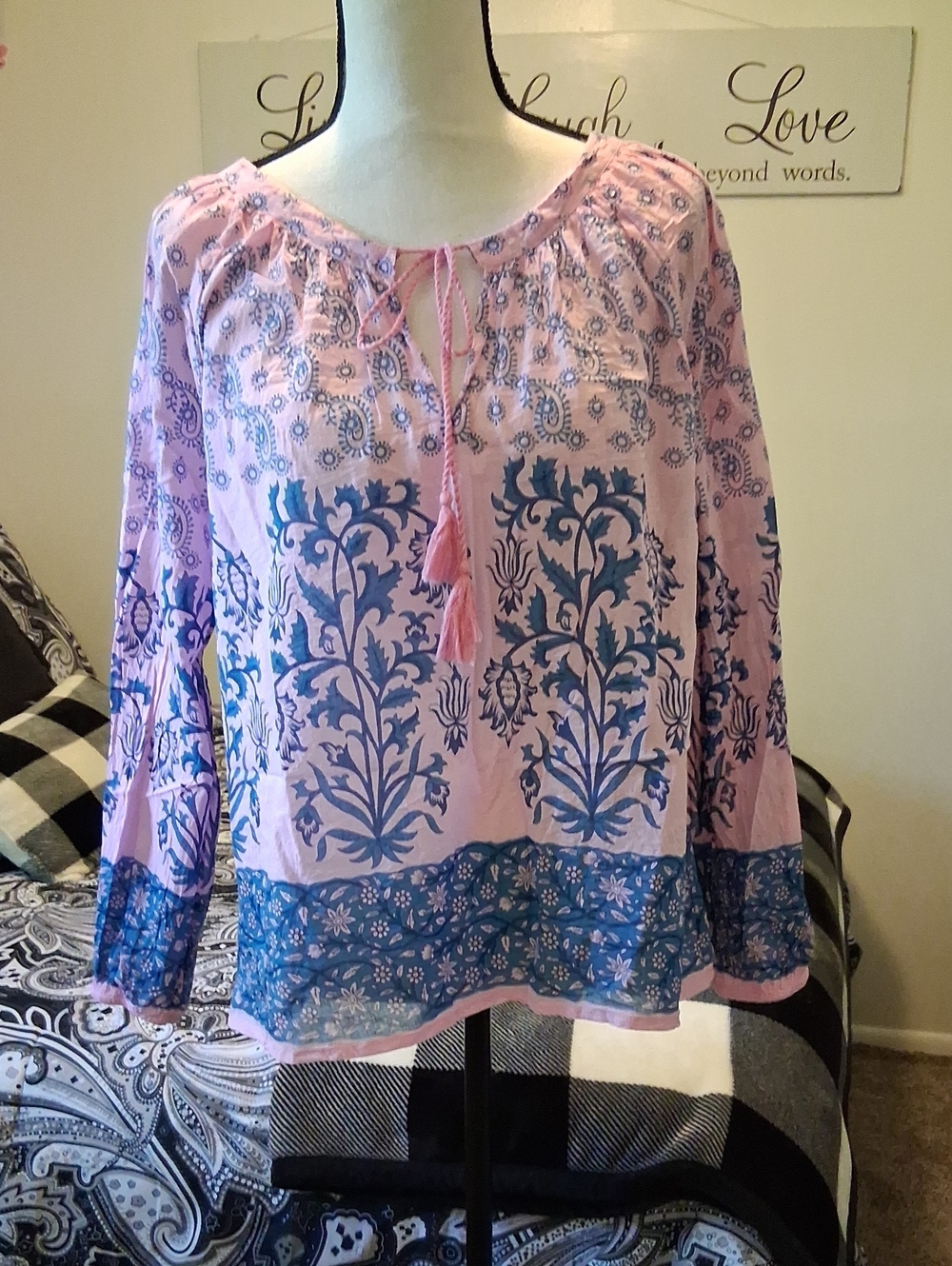 Cynthia Rowley Pink and Blue Floral Peasant Tunic